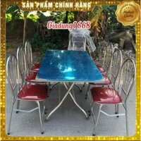 bộ bàn ghé inox bàn chữ nhật ghế inox có tựa lưng