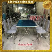 Bộ bàn ghế inox bàn chữ nhật ghế có tựa lưng có đệm