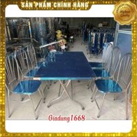 Bộ bàn ghế inox bàn chữ nhật ghế có tựa lưng mặt ngồi inox