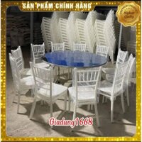 Bộ bàn ghế inox bàn tròn ghế nhựa đúc