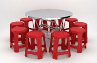 Bộ Bàn Ghế Inox Tròn 1m2 +10 Ghế Nhựa Cao Cấp Hòa Phát