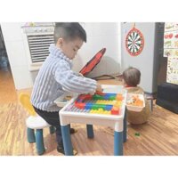Bộ bàn ghế lego lắp ghép đa năng kiêm bàn học,tặng kèm túi đồ chơi lắp ráp xếp hình tư duy 110 ct.