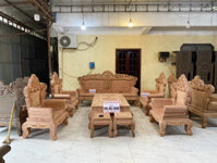 Bộ bàn ghế luis hoàng gia tân cổ điển – vách trơn – chân 14 – 10 món (gỗ hương đá)