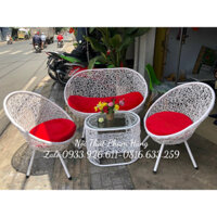 Bộ bàn ghế mây nhựa ban công,sân vườn thư giãn đọc sách, Bàn ghế cafe