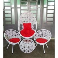 Bộ bàn ghế mây nhựa đồng tiền-bàn ghế sân vườn