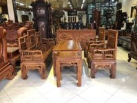 Bộ Bàn ghế Móc cổ đồ đục kim tiền 5 món gỗ gụ ta quảng bình hàng chọn vân