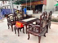 Bộ bàn ghế móc mỏ gỗ gụ mật 6 món bàn to hàng đá đoản tròn đẹp
