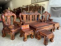BỘ BÀN GHẾ NGHÊ ĐỈNH CỘT TAY 14 ONLINE GỖ CẨM ĐEN 7 MÓN MÀU CĂM XE