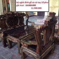 Bộ bàn ghế nghê đỉnh gỗ xà cừ tay 10 phun giả mun