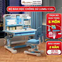 Bộ bàn ghế ngồi học trẻ em Lumili C15+, bàn học chống gù , chống cận nâng hạ tay quay kèm ghế ngồi