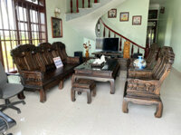 Bộ bàn ghế như ý voi chân cong (gỗ Mun Hoa) tay voi nguyên khối