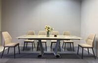 Bộ bàn ghế phòng ăn Tundo mặt đá ceramic, chân inox mạ titan kèm 6 ghế kevin  - 1m4 x 2m