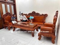 Bộ bàn ghế phòng khách gỗ hương đá mẫu Hoàng Gia chân 16cm 6 món