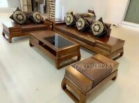 Bộ bàn ghế phòng khách sofa 2 văng gỗ sồi chân quỳ G003 - Size nhỏ - Không nệm