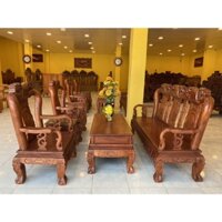 Bộ bàn ghế salon gỗ đẹp chạm đào vai cong tay 10, 6 món – BBG257