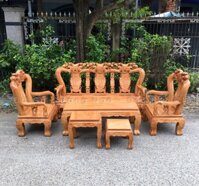 Bộ bàn ghế salon gỗ gõ gỏ tay 12 - 6 món đào chim