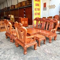 Bộ Bàn Ghế Salon Gỗ Hương Đá Mặt Liền Nguyên Tấm 10 Trạm Đào 6 Món