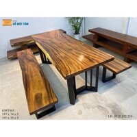 Bộ Bàn Ghế Sân Vườn Gỗ Me Tây, Bàn Ghế Cafe Gỗ Me Tây, Bộ Bàn Ghế K3 Gỗ Me Tây Dài 1,97m Rộng 74cm Dày 5cm