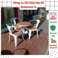Bộ bàn ghế sân vườn ngoài trời khung thép cacbon phun sơn tĩnh điện mặt gỗ sồi cao cấp, Bàn ghế ban công decor nhà đẹp