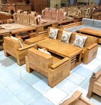 Bộ Bàn Ghế Sofa Gỗ Gõ Đỏ Mẫu Đối Trứng 6 Món Kèm GốiTựa