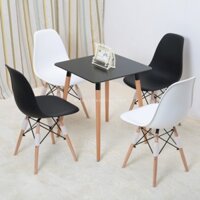 Bộ bàn ghế trắng đen nhựa chân gỗ BBG04