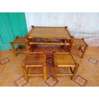 Bộ Bàn ghế tre bàn kích thước 50x70 cao 50 gồng 1 bàn 4 ghế màu vàng bóng