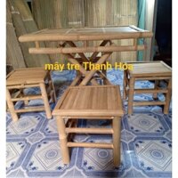 bộ bàn ghế tre [bàn xếp 70 + 4 đôn]