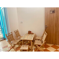 Bộ bàn ghế tre dùng cho quán ăn(bàn 55*90 chân cố định,4 ghế xếp)