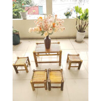 Bộ bàn ghế tre trúc mộc mạc tự nhiên, ngồi uống trà, đã xử lý mối mọt