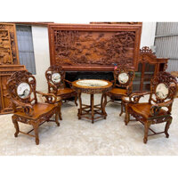 Bộ Bàn Ghế Trúc Dưa đá tròn gỗ Gụ L ào 7 món