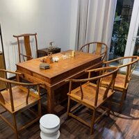 Bộ bàn ghế uống trà gỗ hương lào kiểu Tàu làm trà thất 1m6 BT33