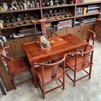 Bộ bàn ghế uống trà gỗ hương lào 5 ghế 1m2 pha trà tiện lợi BT34