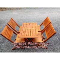 bộ bàn ghế xếp gỗ quán ăn vặt 4 ghế 1 bàn chữ nhật
