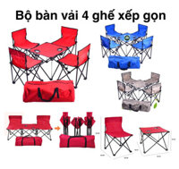 BỘ BÀN GHẾ XẾP GỌN DU LỊCH DÃ NGOẠI.BỘ BÀN VẢI 4 GHẾ XẾP GỌN ( có 3 màu như hình: đỏ,xanh.ri)