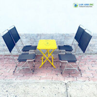 Bộ bàn ghế xếp inox cafe  vải bố lưng cao gấp gọn giá rẻ