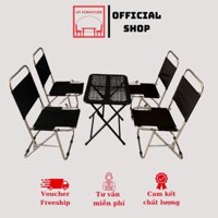 Bộ Bàn Ghế Xếp Inox Gấp Gọn Trà Chanh, Bộ 4 Ghế Inox 1 Bàn CNC Chữ Nhật Cạnh Tròn Sắt