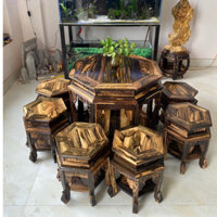 bộ bàn góp lục lăng gỗ mun hoa 7 món 1 bàn 6 ghế