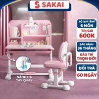 Bộ bàn học cho bé Sakai Bàn học chống gù cho học sinh có giá sách Nâng hạ tay quay cao cấp