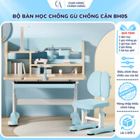 Bộ bàn học có kệ sách cho bé BH05, bộ bàn học chống gù chống cận size 90cm nâng hạ theo chiều cao của bé, chịu tải tốt