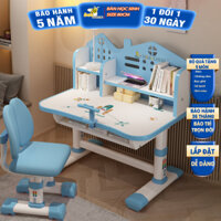 Bộ bàn học sinh bàn học thông minh cho bé chống cận chống gù điều chỉnh được độ cao C061 2 màu xanh hồng