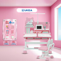 Bộ Bàn Học Thông Minh Chống Gù Chống Cận UKEA ST02 Nâng Hạ Độ Cao Kệ Hình Gấu Màu Hồng - Combo 8 Món