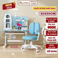Bộ bàn học trẻ em Lumili S79, bàn học chống gù có kệ sách mới ,nâng cấp ghế xoay 360 có bánh xe
