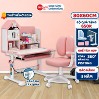 Bộ bàn học trẻ em Sakawin S68 Chống gù chống cận Kệ sách thiết kế hình ngôi nhà Ghế xoay 360 có bánh xe khóa tự động.