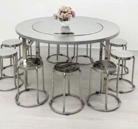 Bộ Bàn Inox Mâm Xoay Tròn 1m4 + 10 ghế đôn inox 304 Cao Cấp hòa Phát - BA16