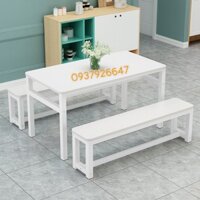 bộ bàn kèm 2 ghế băng dài chân sắt chắc chắn