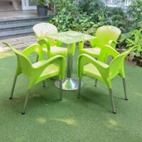 Bộ bàn kiếng 6 tấc chân mâm 1 trụ inox - 4 ghế SAKE