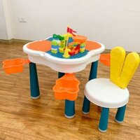 Bộ bàn lego đa năng hoa anh đào, Bàn học cho bé kèm 85 chi tiết( tặng rùa chạy cót)