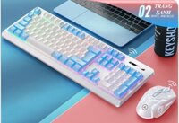 Bộ bàn phím chuột không dây Yindiao KM-01 kết nối bằng chip USB 2.4G chuyên game có đèn led cực đẹp - HN - HÀNG CHÍNH HÃNG - TRẮNG XANH