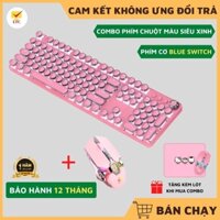 Bộ Bàn Phím Cơ Blue Switch T900 Và Chuột V8 Màu Hồng Xinh 10 Chế Độ LED Dùng Cho Máy Tính, Laptop Gaming, Tặng Lót
