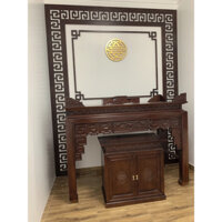 Bộ bàn thờ gia tiên kèm tủ cơm gỗ cẩm vàng kích thước 175 chân 10